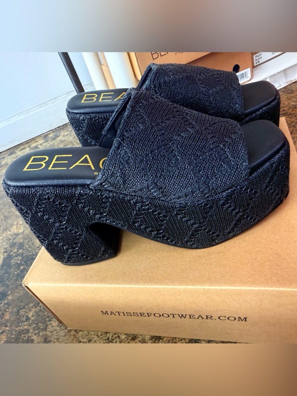 MATISSE Black Textured Platform Wedge Slides